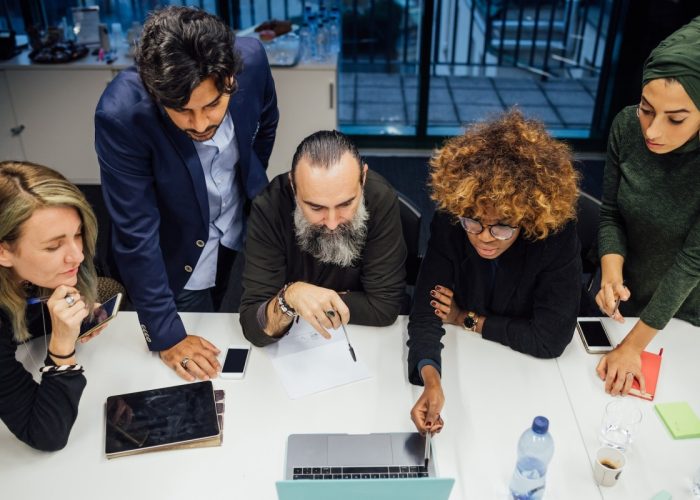 Business partners at brainstorming meeting in office
